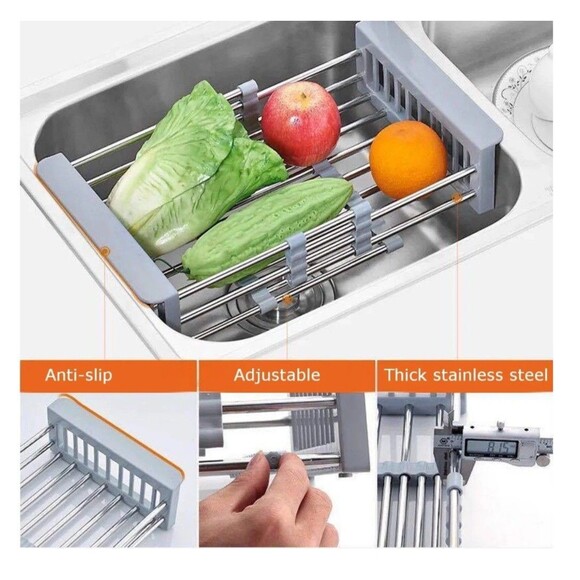 Adjustable Drying Rack Over The Sink Stainless Steel 11.5" - 18.75" Wide New - Picture 6 of 13